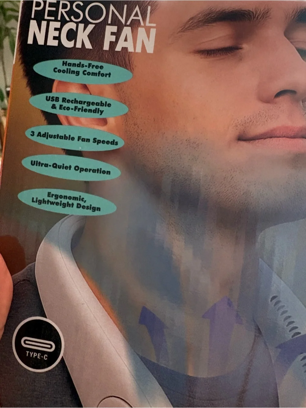 Personal Neck Fan - White and Turquoise Hands-Free Cooling
